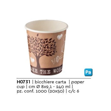 BICCHIERE CARTA CAPPUCC.BIO ML.240 PZ.50